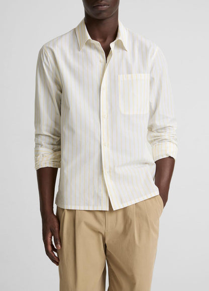 Striped Cotton-Blend Poplin Button-Front Shirt in Long Sleeve WHITE/PALE YELLOW | VINCE Men