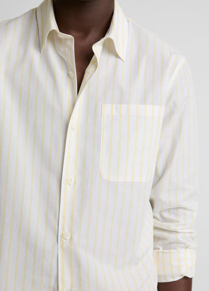 Striped Cotton-Blend Poplin Button-Front Shirt in Long Sleeve WHITE/PALE YELLOW | VINCE Men