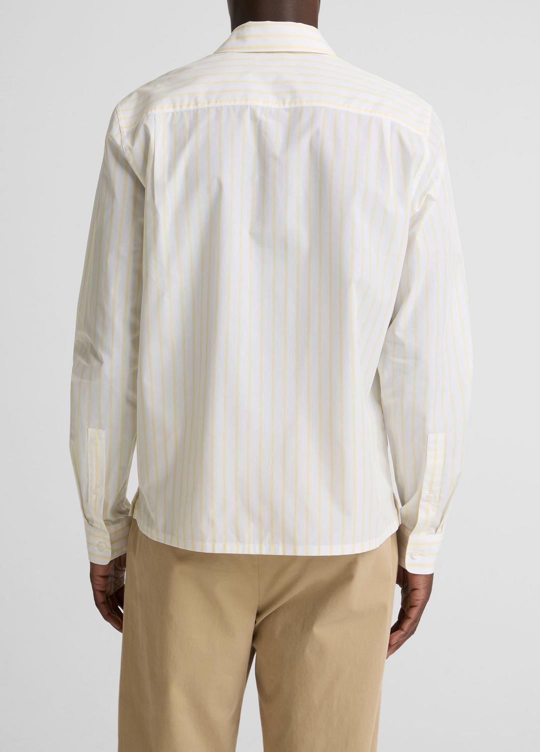 Striped Cotton-Blend Poplin Button-Front Shirt in Long Sleeve WHITE/PALE YELLOW | VINCE Men
