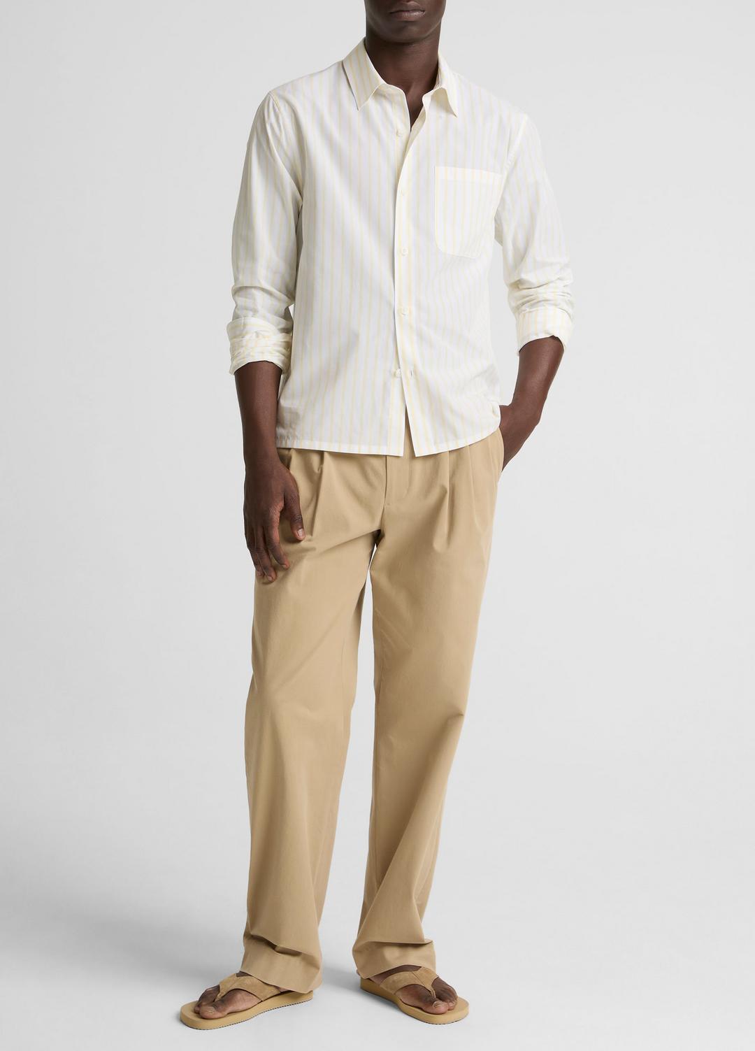 Striped Cotton-Blend Poplin Button-Front Shirt in Long Sleeve WHITE/PALE YELLOW | VINCE Men