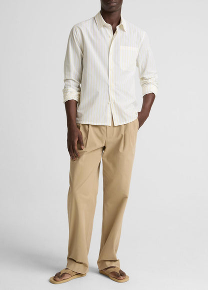 Striped Cotton-Blend Poplin Button-Front Shirt in Long Sleeve WHITE/PALE YELLOW | VINCE Men