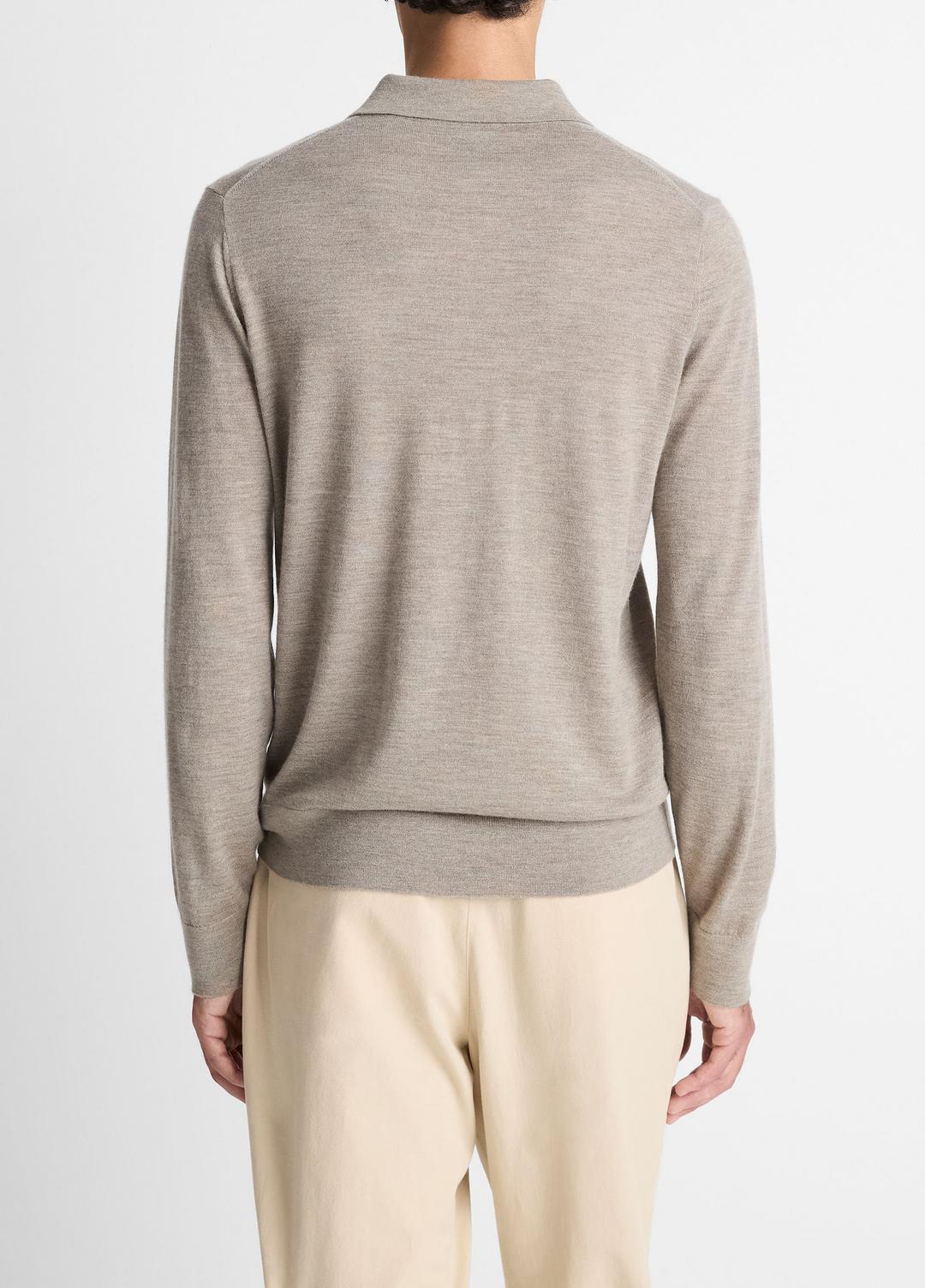 Featherweight Merino Wool-Cashmere Polo Sweater in Long Sleeve HEATHER SMOKE | VINCE Men