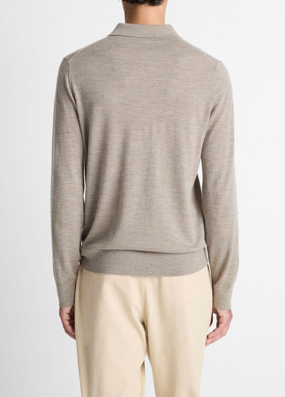 Featherweight Merino Wool-Cashmere Polo Sweater in Long Sleeve HEATHER SMOKE | VINCE Men
