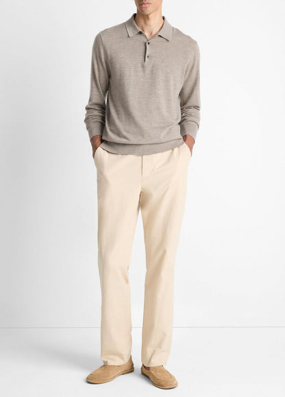 Featherweight Merino Wool-Cashmere Polo Sweater in Long Sleeve HEATHER SMOKE | VINCE Men