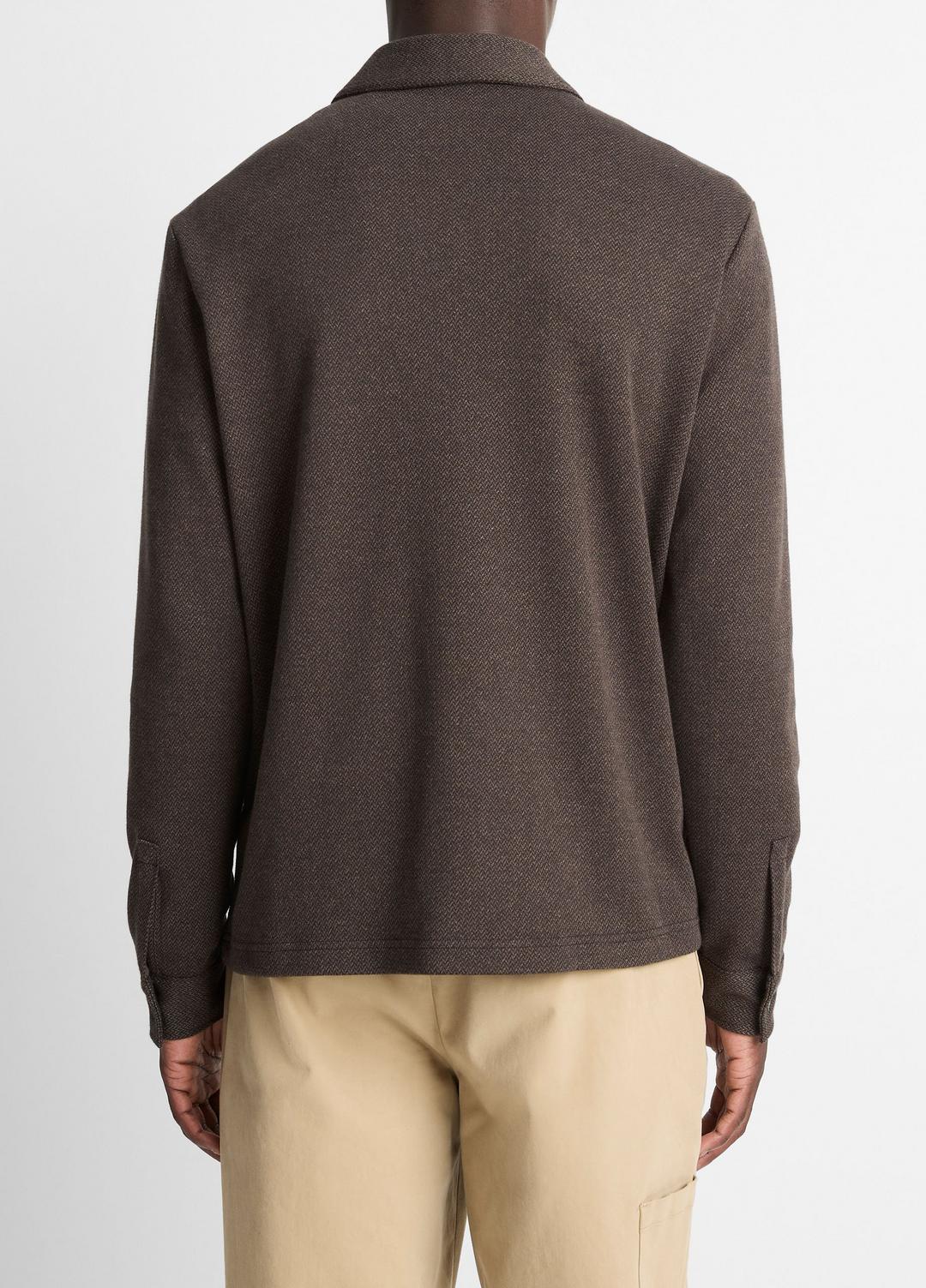 Herringbone Cotton-Blend Zip Polo Shirt in Henleys & Polos HEATHER DARK ROAST/BLACK | VINCE Men