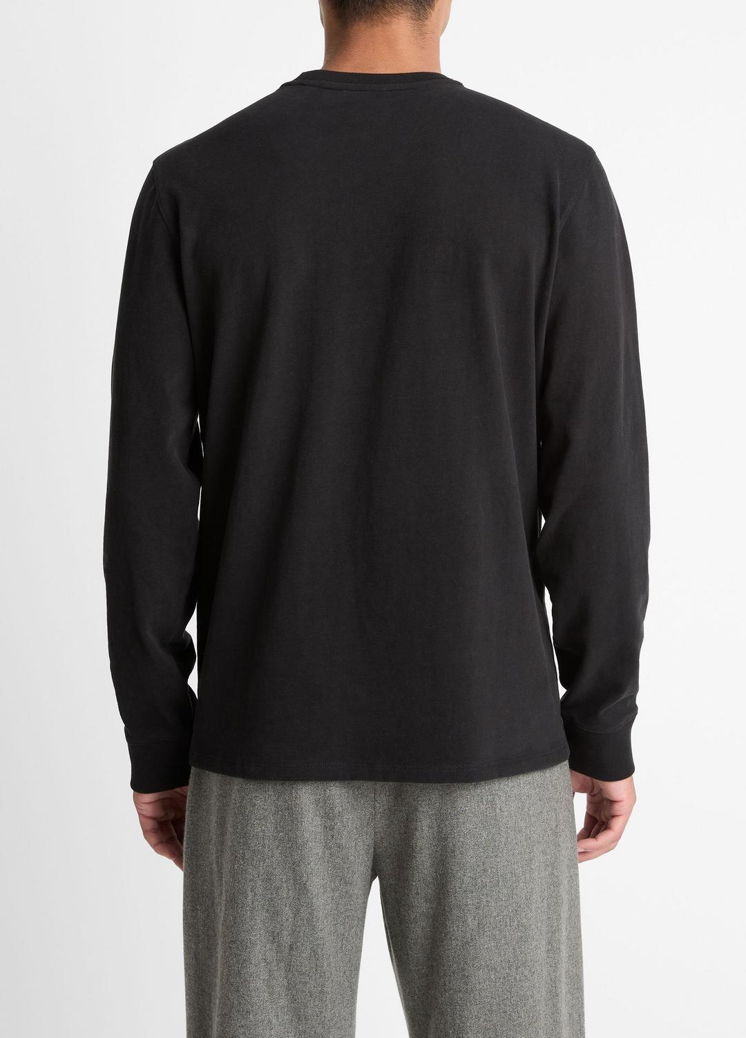 Sueded Jersey Long-Sleeve Pocket T-Shirt in Long Sleeve BLACK | VINCE Men