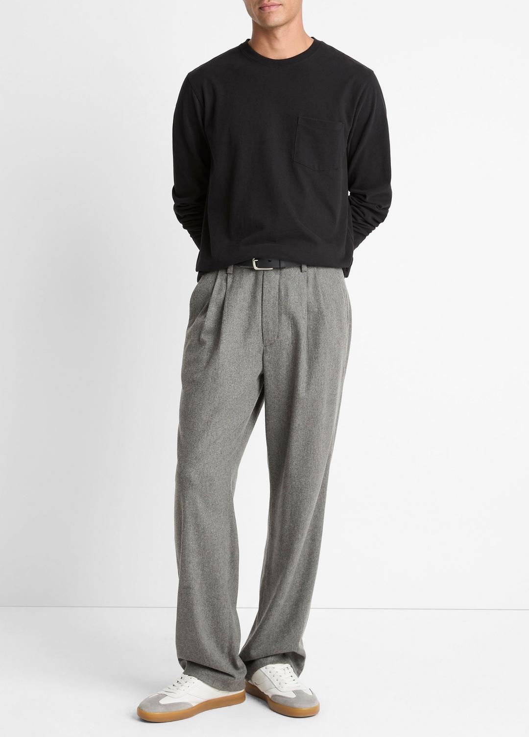 Sueded Jersey Long-Sleeve Pocket T-Shirt in Long Sleeve BLACK | VINCE Men