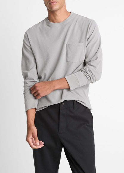 Sueded Jersey Long-Sleeve Pocket T-Shirt in Long Sleeve HEATHER MOUSE | VINCE Men