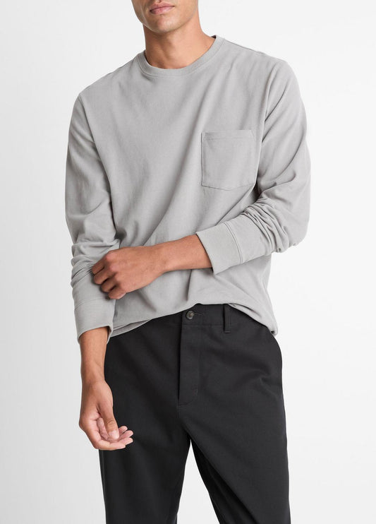 Sueded Jersey Long-Sleeve Pocket T-Shirt in Long Sleeve HEATHER MOUSE | VINCE Men