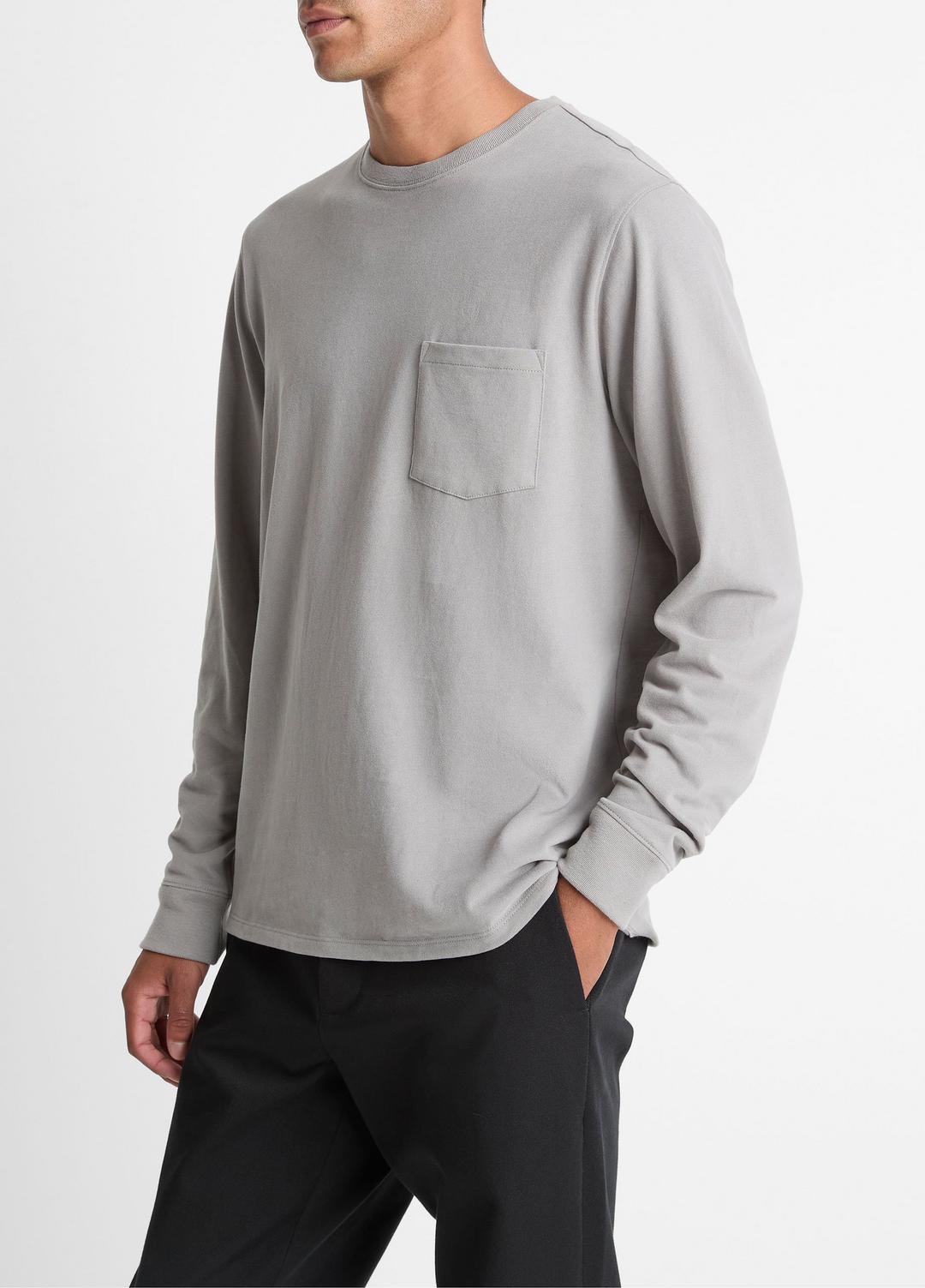 Sueded Jersey Long-Sleeve Pocket T-Shirt in Long Sleeve HEATHER MOUSE | VINCE Men