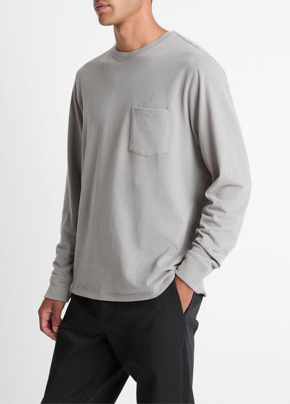 Sueded Jersey Long-Sleeve Pocket T-Shirt in Long Sleeve HEATHER MOUSE | VINCE Men