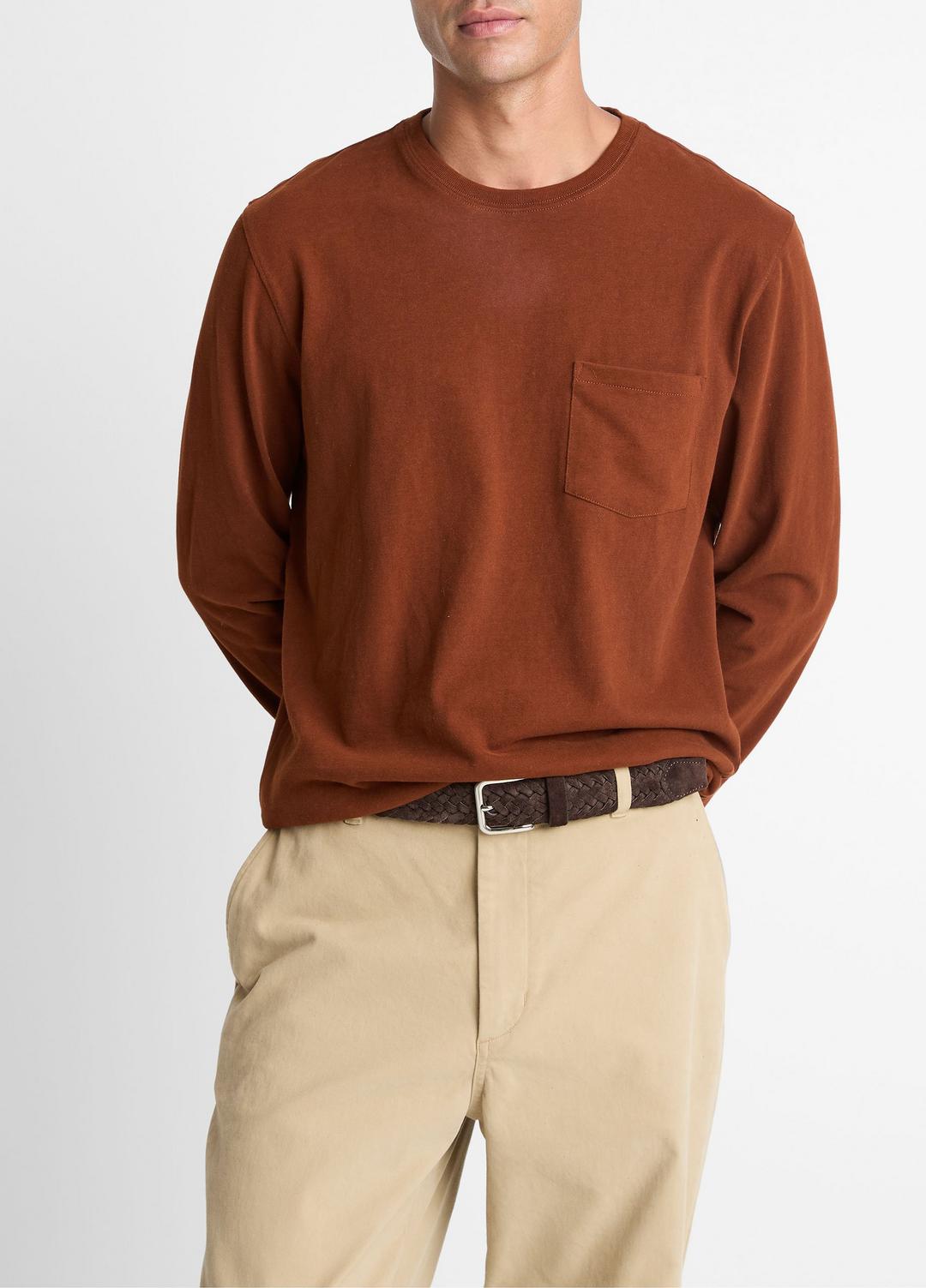Sueded Jersey Long-Sleeve Pocket T-Shirt in Long Sleeve COPPERHEAD | VINCE Men