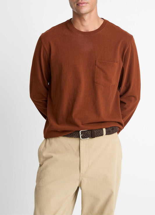 Sueded Jersey Long-Sleeve Pocket T-Shirt in Long Sleeve COPPERHEAD | VINCE Men
