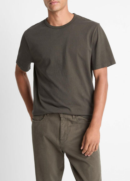 Garment Dye Cotton T-Shirt in Short Sleeve WASHED DARK LEAF | VINCE Men