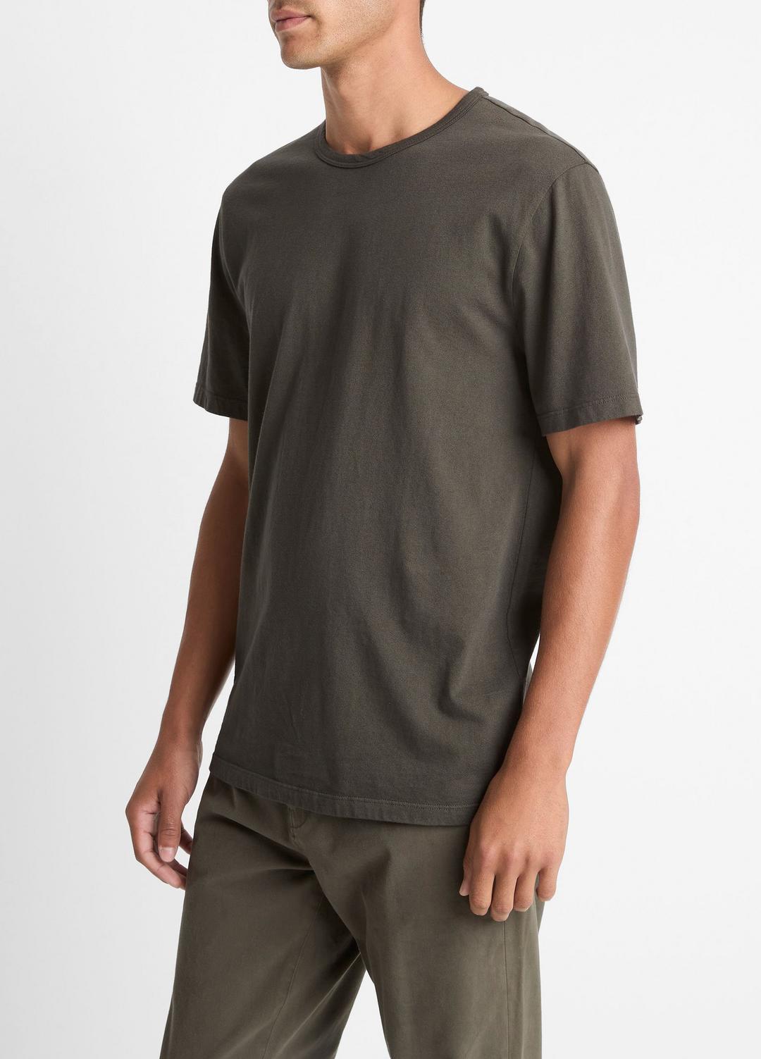 Garment Dye Cotton T-Shirt in Short Sleeve WASHED DARK LEAF | VINCE Men