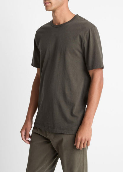 Garment Dye Cotton T-Shirt in Short Sleeve WASHED DARK LEAF | VINCE Men