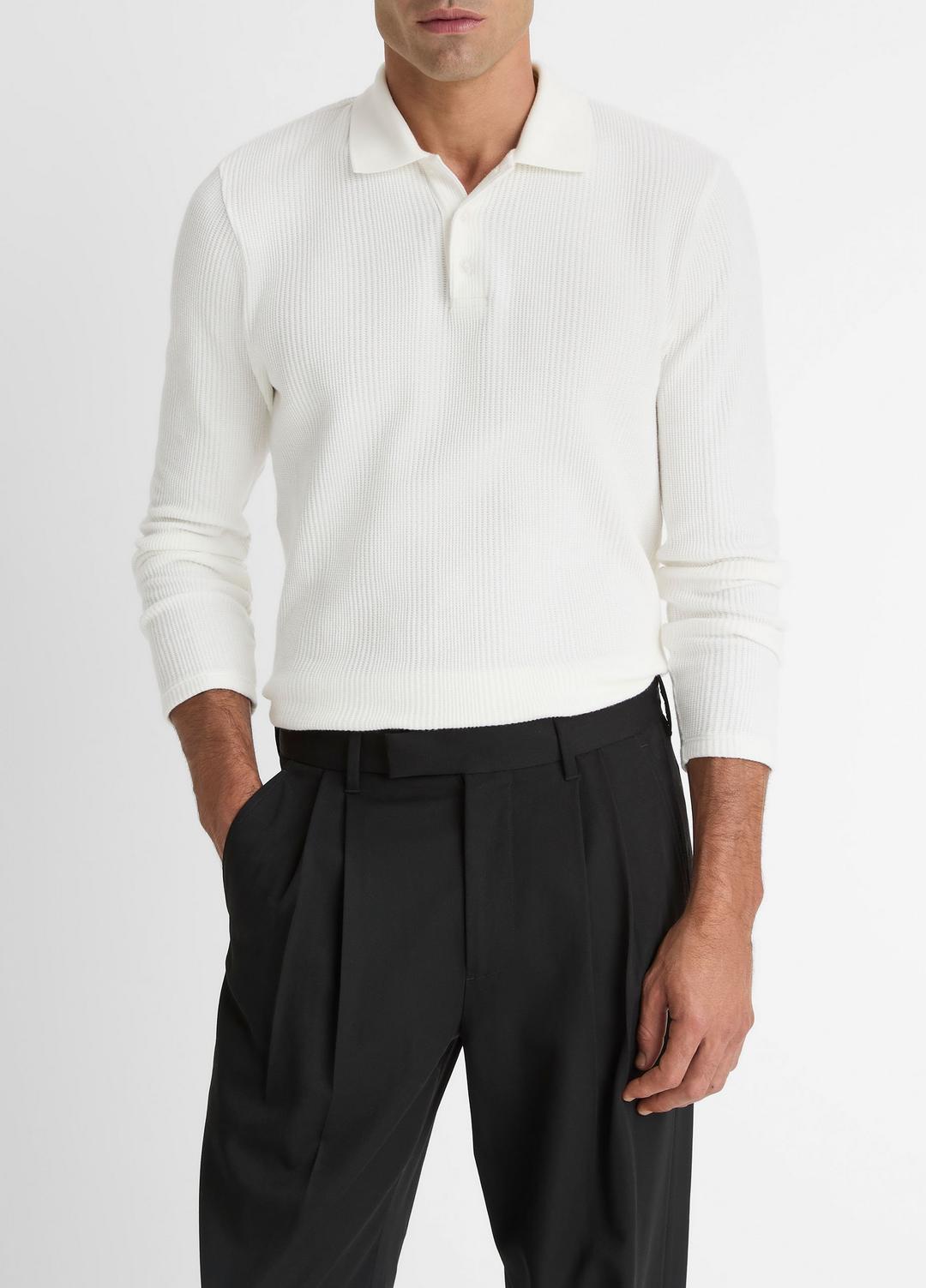 Variegated Cotton Polo Shirt in Henleys & Polos OFF WHITE | VINCE Men