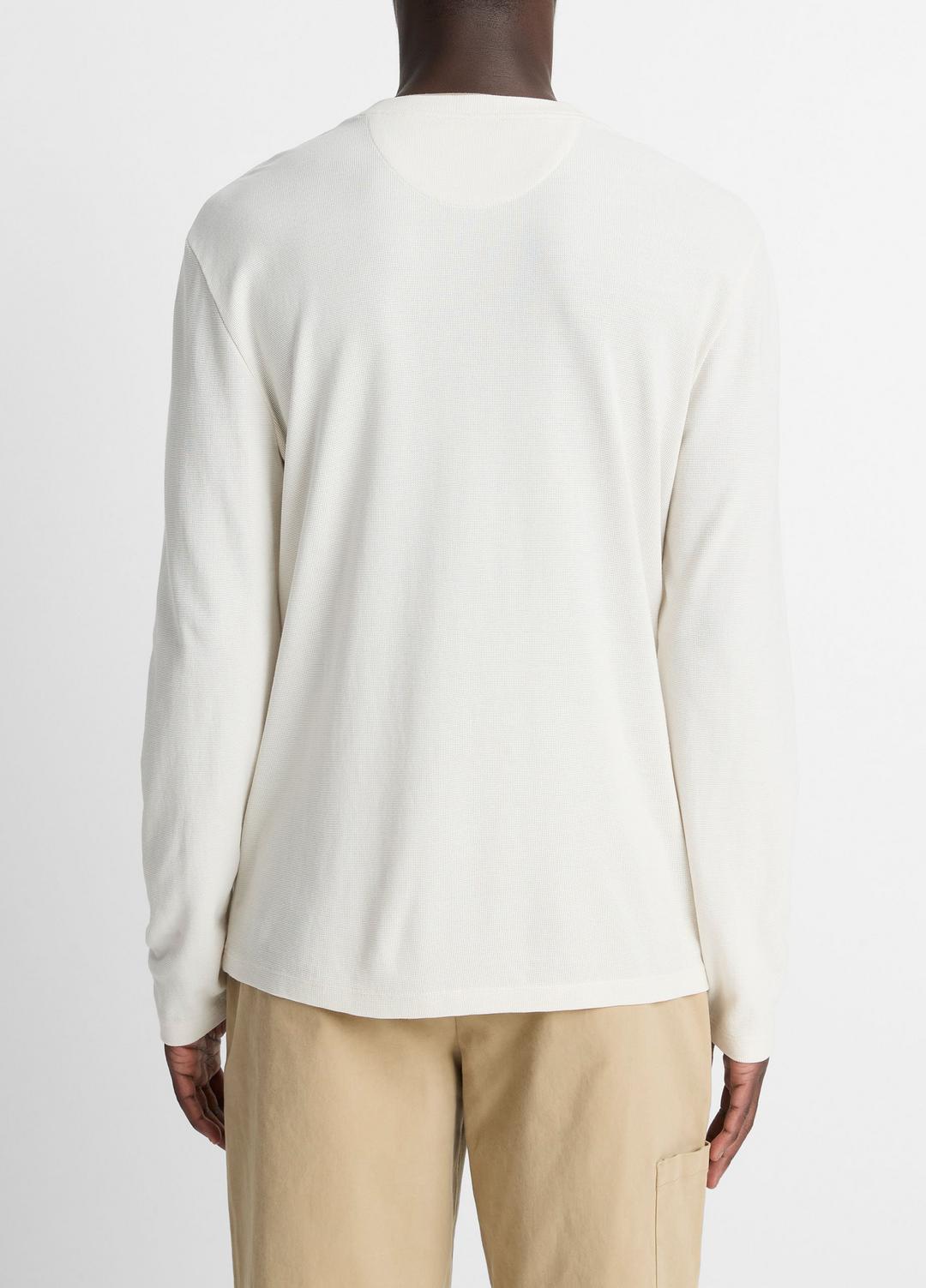 Micro-Waffle Pima Cotton Double-Collar Long-Sleeve T-Shirt in Long Sleeve BLANCO/TERRAPIN | VINCE Men