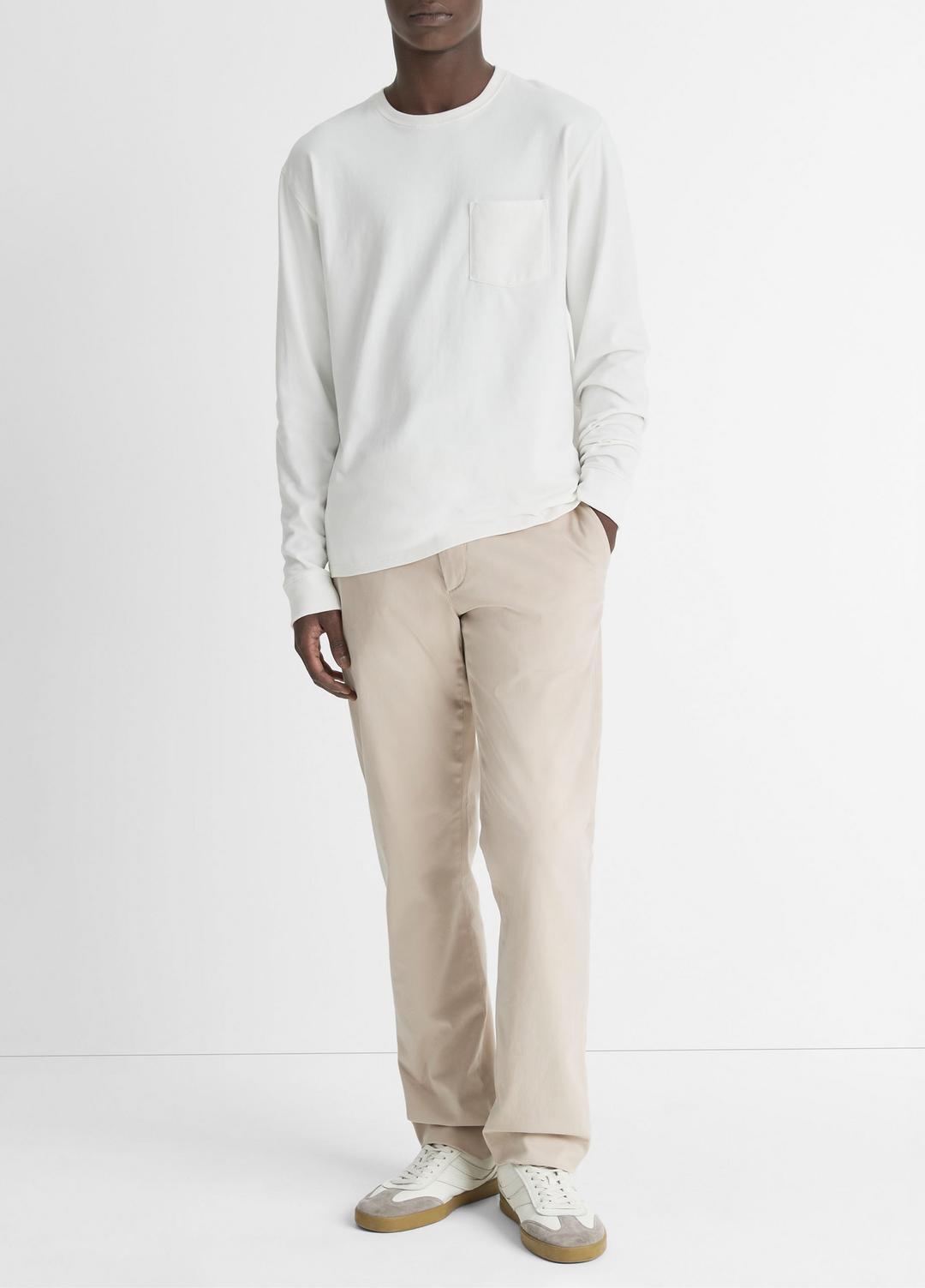 Sueded Jersey Long-Sleeve Pocket T-Shirt in Long Sleeve OFF WHITE | VINCE Men