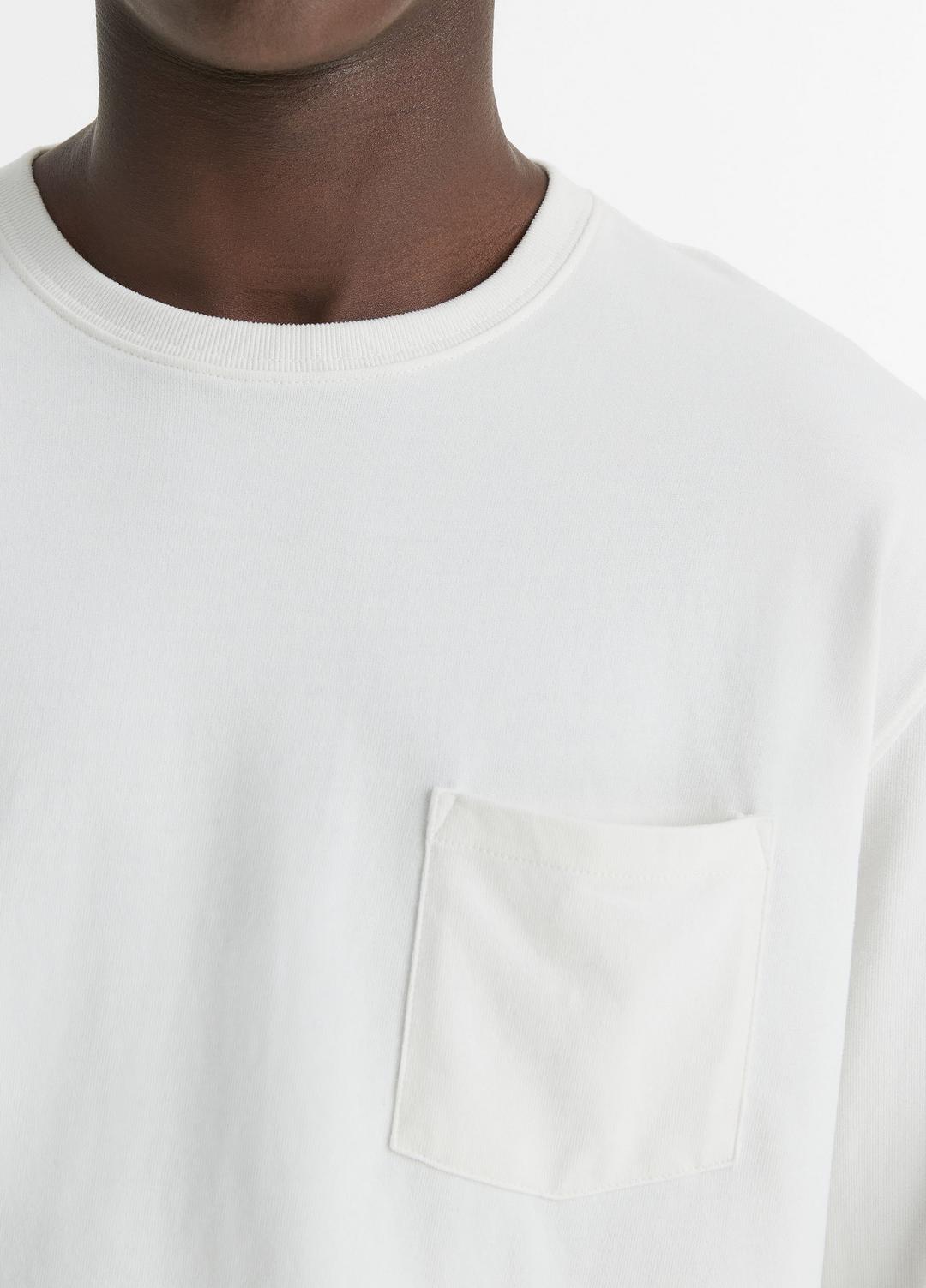 Sueded Jersey Long-Sleeve Pocket T-Shirt in Long Sleeve OFF WHITE | VINCE Men
