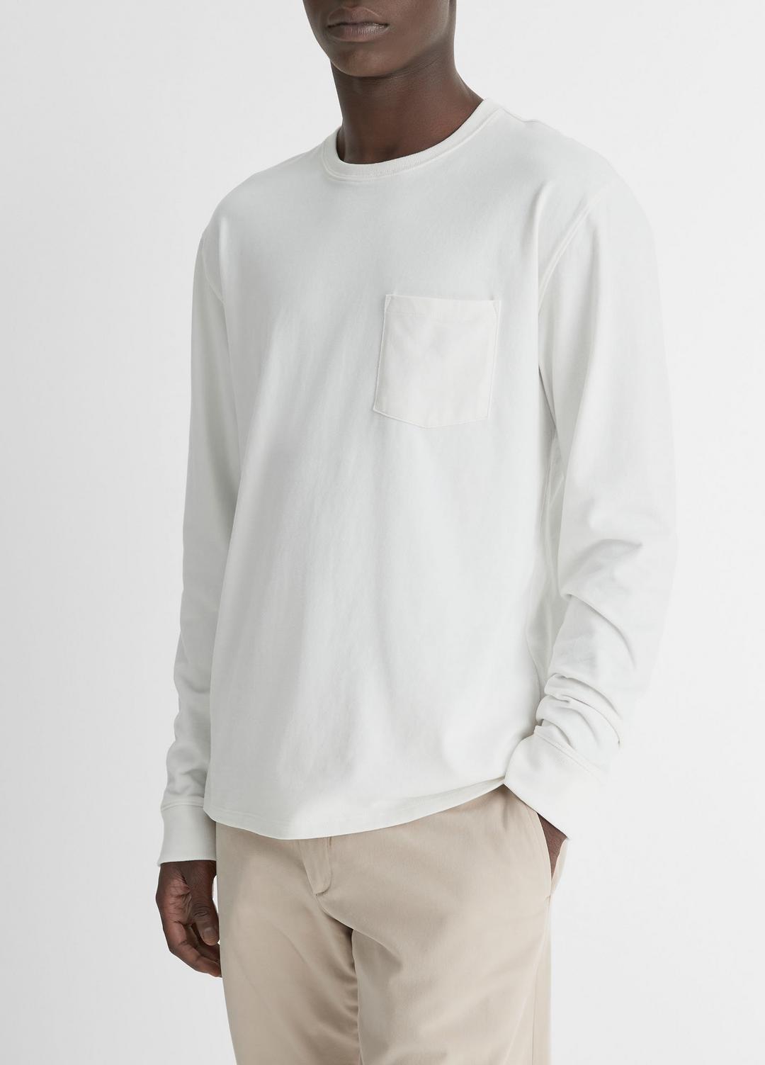 Sueded Jersey Long-Sleeve Pocket T-Shirt in Long Sleeve OFF WHITE | VINCE Men