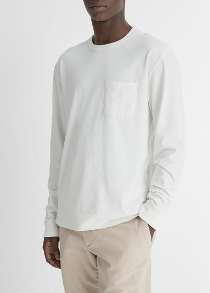 Sueded Jersey Long-Sleeve Pocket T-Shirt in Long Sleeve OFF WHITE | VINCE Men