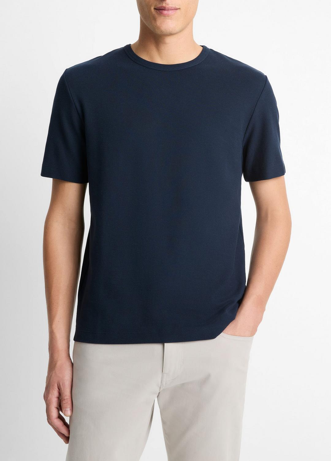 Pima Cotton Piqué Crew Neck T-Shirt in Short Sleeve COASTAL BLUE | VINCE Men