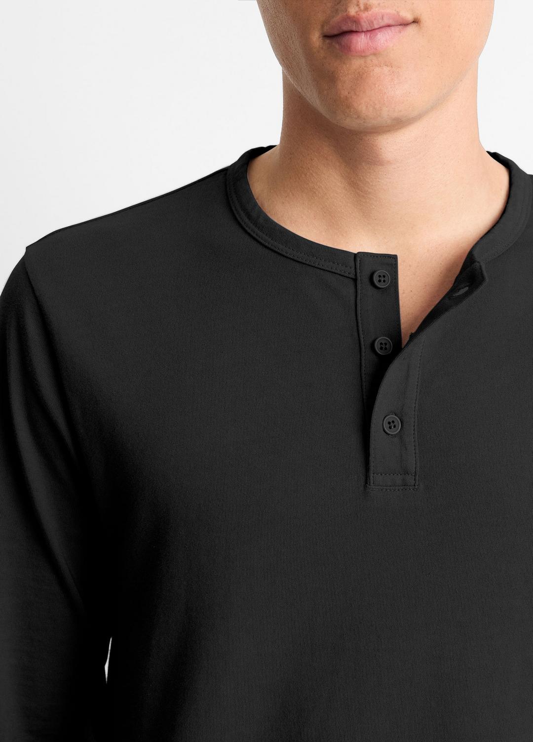 Garment Dye Cotton Long-Sleeve Henley in Henleys & Polos TRUE BLACK | VINCE Men