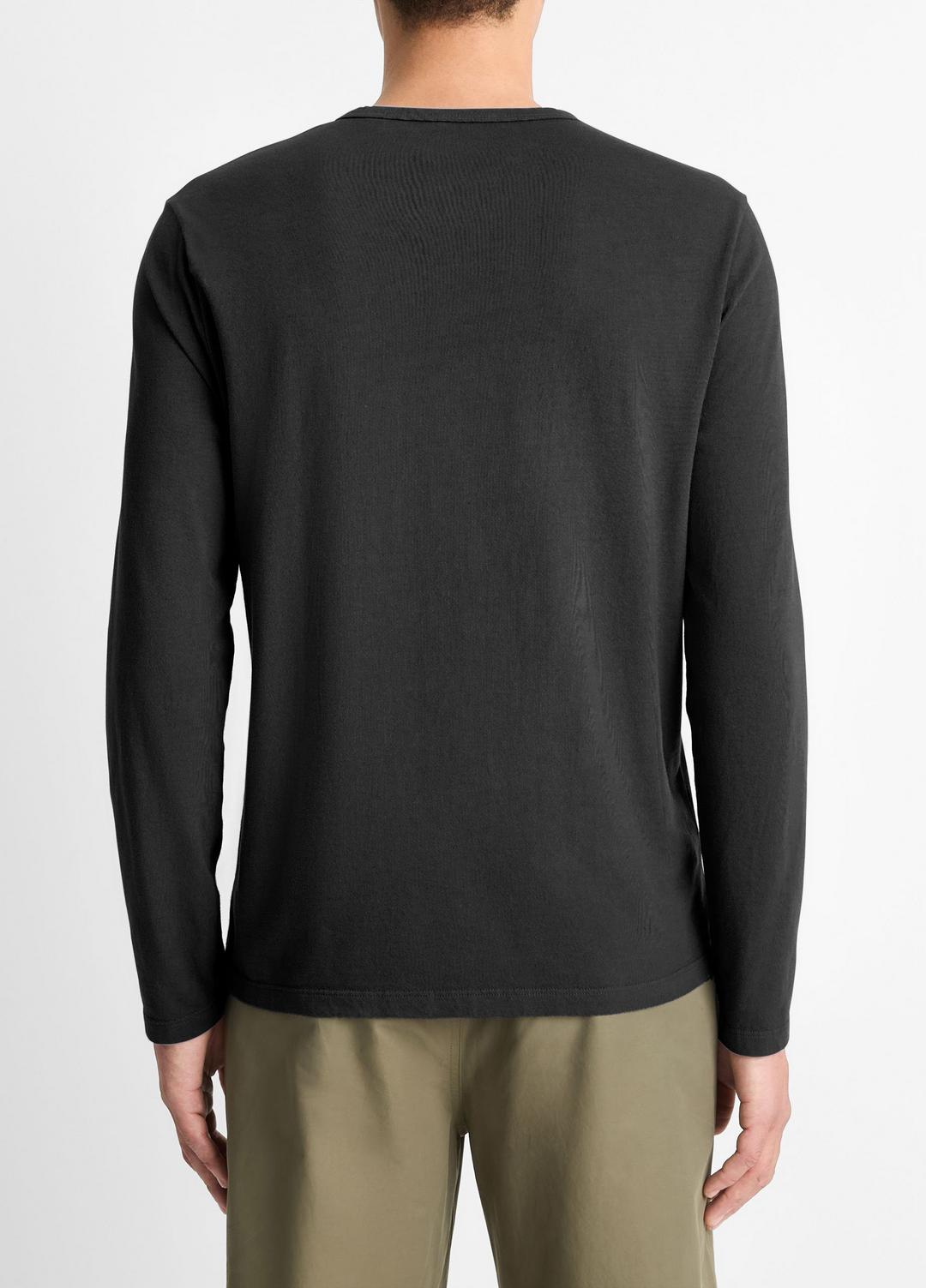 Garment Dye Cotton Long-Sleeve Henley in Henleys & Polos TRUE BLACK | VINCE Men