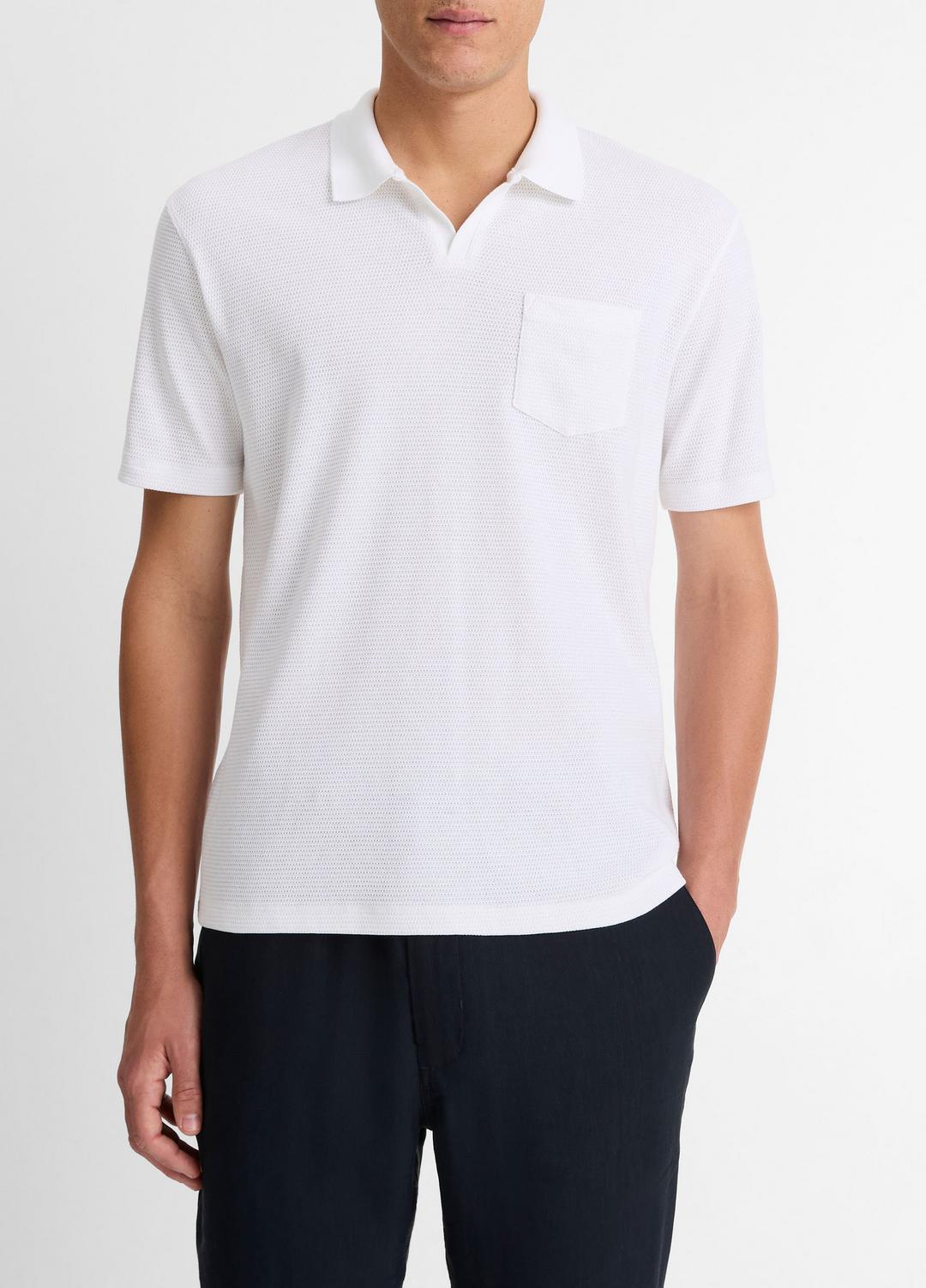 Cotton-Blend Johnny-Collar Polo Shirt in Short Sleeve OPTIC WHITE | VINCE Men