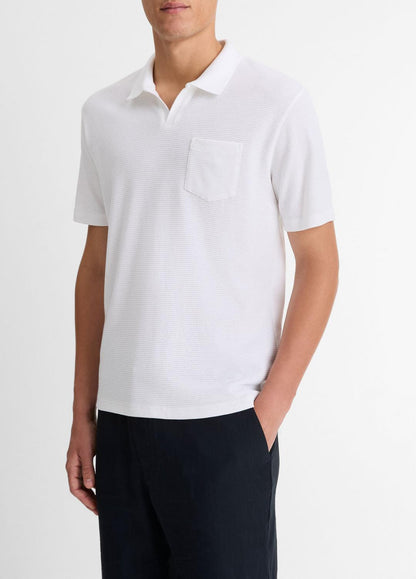 Cotton-Blend Johnny-Collar Polo Shirt in Short Sleeve OPTIC WHITE | VINCE Men