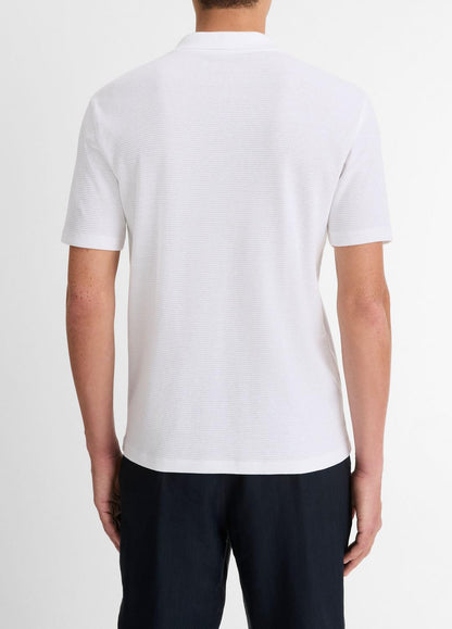 Cotton-Blend Johnny-Collar Polo Shirt in Short Sleeve OPTIC WHITE | VINCE Men