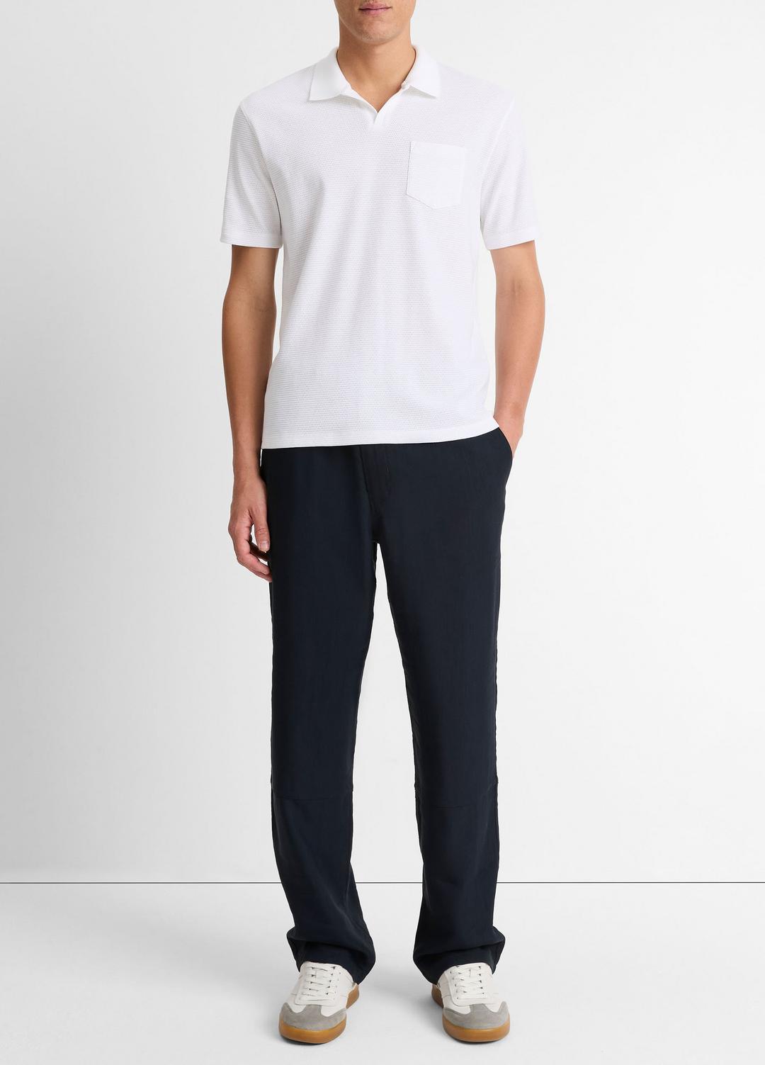 Cotton-Blend Johnny-Collar Polo Shirt in Short Sleeve OPTIC WHITE | VINCE Men