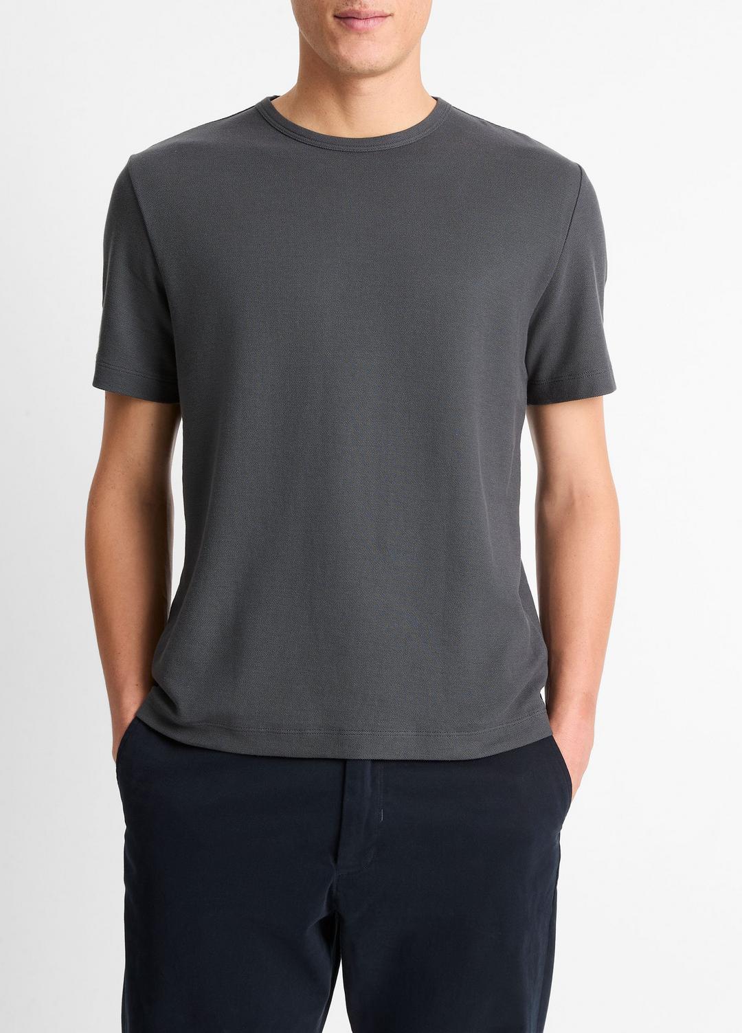Pima Cotton Piqué Crew Neck T-Shirt in Short Sleeve SOFT BLACK | VINCE Men