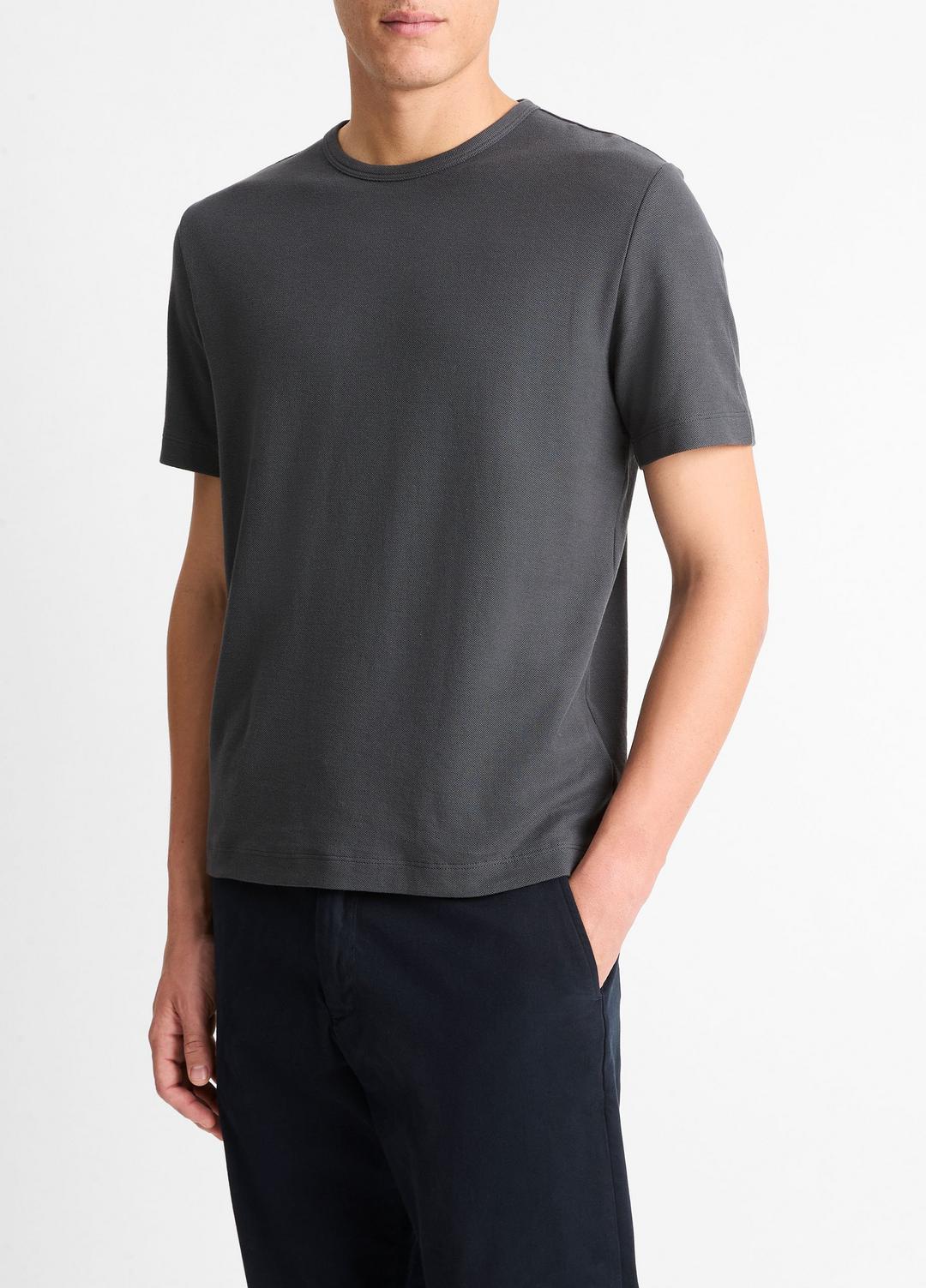 Pima Cotton Piqué Crew Neck T-Shirt in Short Sleeve SOFT BLACK | VINCE Men