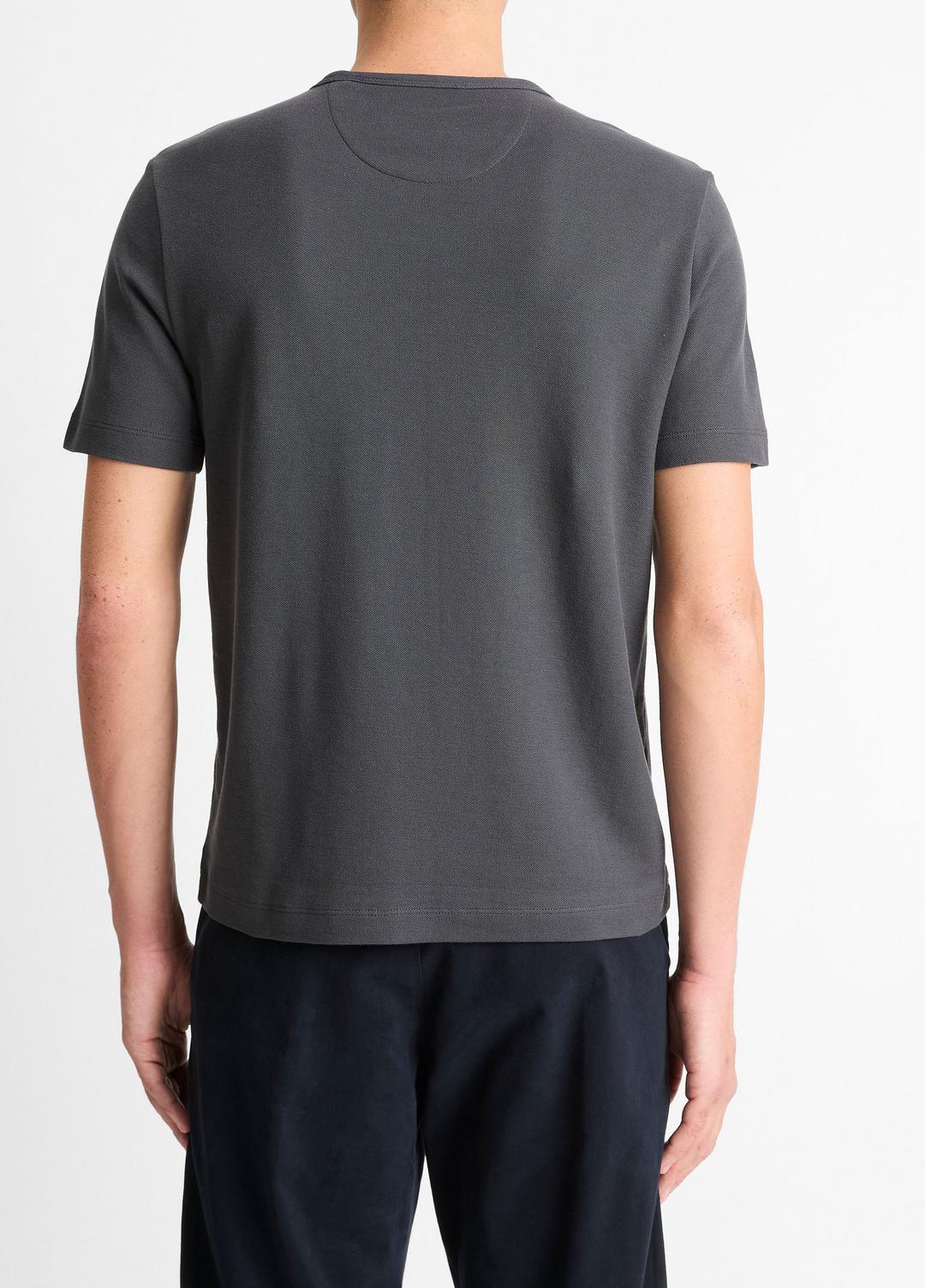 Pima Cotton Piqué Crew Neck T-Shirt in Short Sleeve SOFT BLACK | VINCE Men