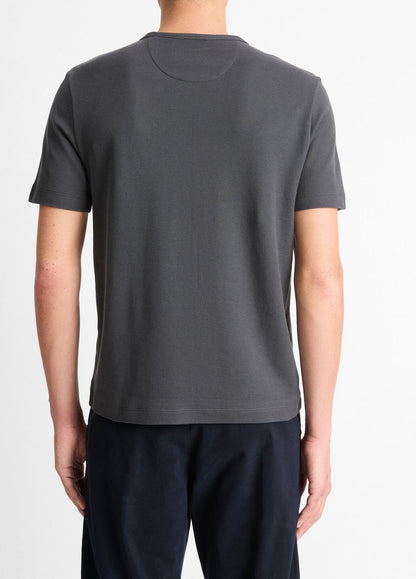 Pima Cotton Piqué Crew Neck T-Shirt in Short Sleeve SOFT BLACK | VINCE Men