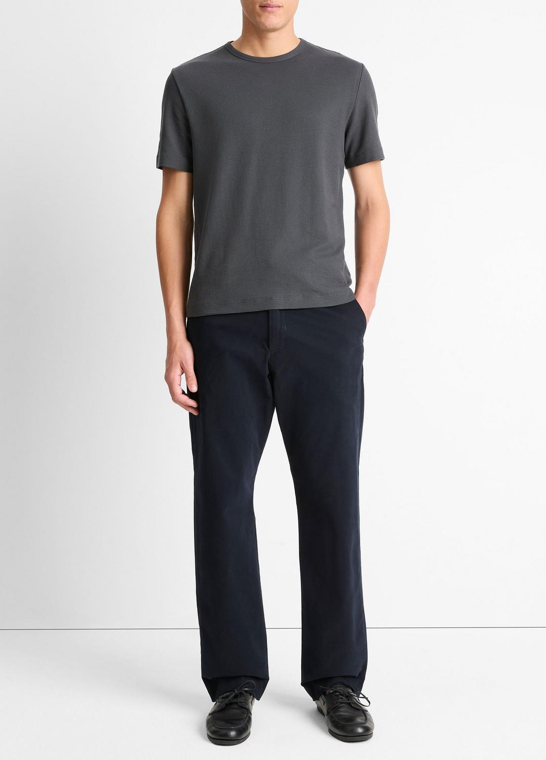 Pima Cotton Piqué Crew Neck T-Shirt in Short Sleeve SOFT BLACK | VINCE Men