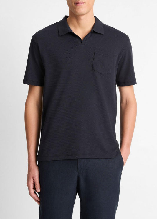 Cotton-Blend Johnny-Collar Polo Shirt in Short Sleeve COASTAL BLUE | VINCE Men