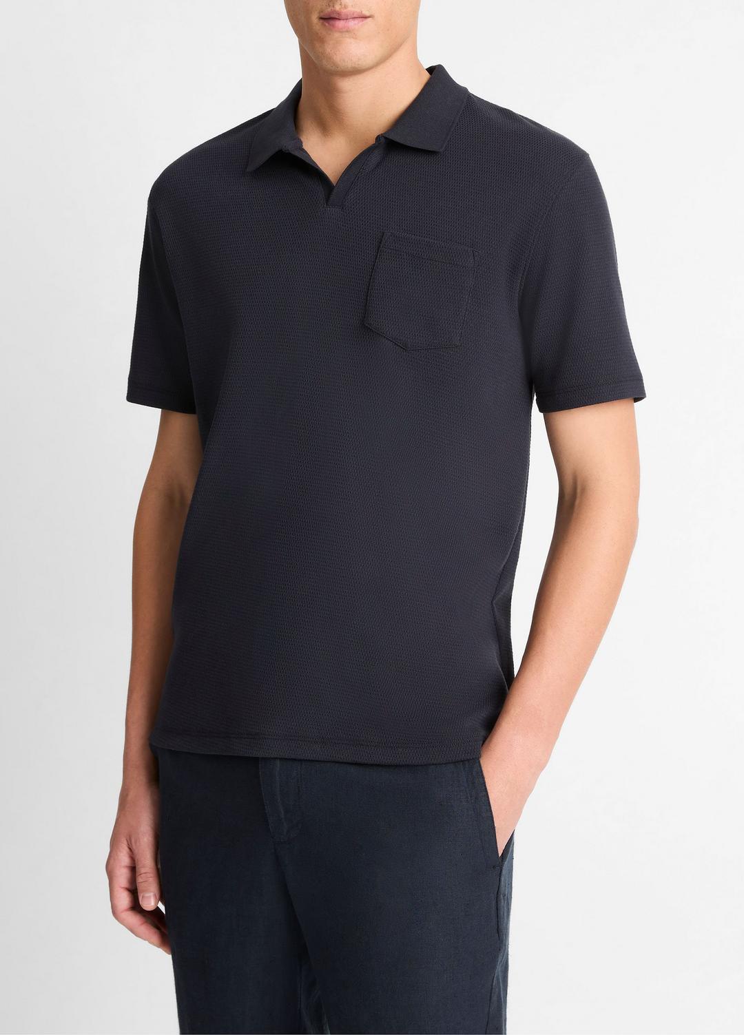 Cotton-Blend Johnny-Collar Polo Shirt in Short Sleeve COASTAL BLUE | VINCE Men