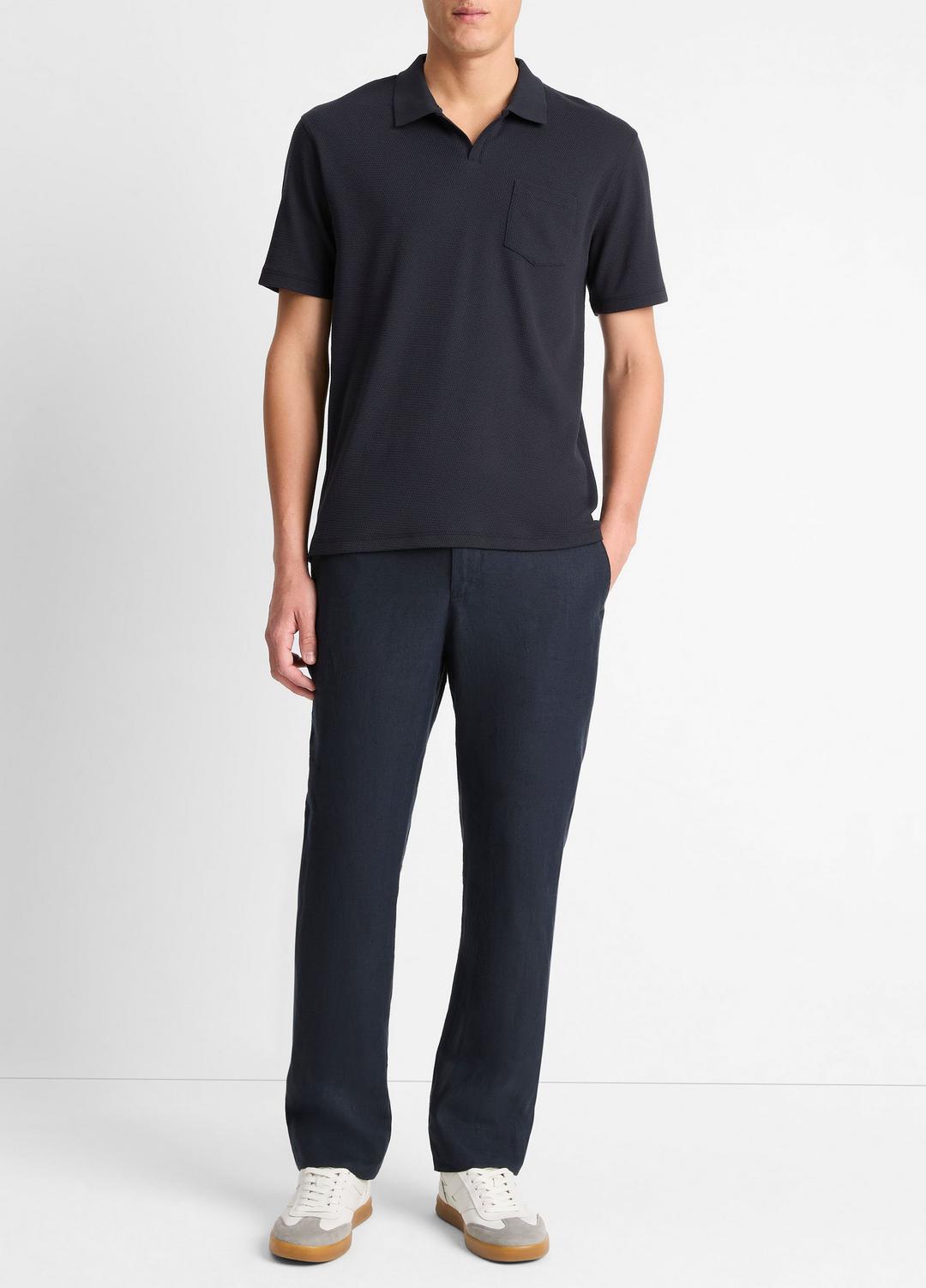 Cotton-Blend Johnny-Collar Polo Shirt in Short Sleeve COASTAL BLUE | VINCE Men