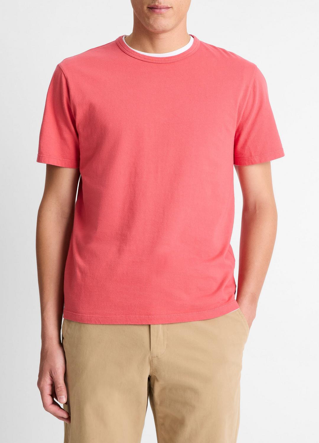 Garment Dye Cotton T-Shirt in Short Sleeve WASHED CORAL RED | VINCE Men
