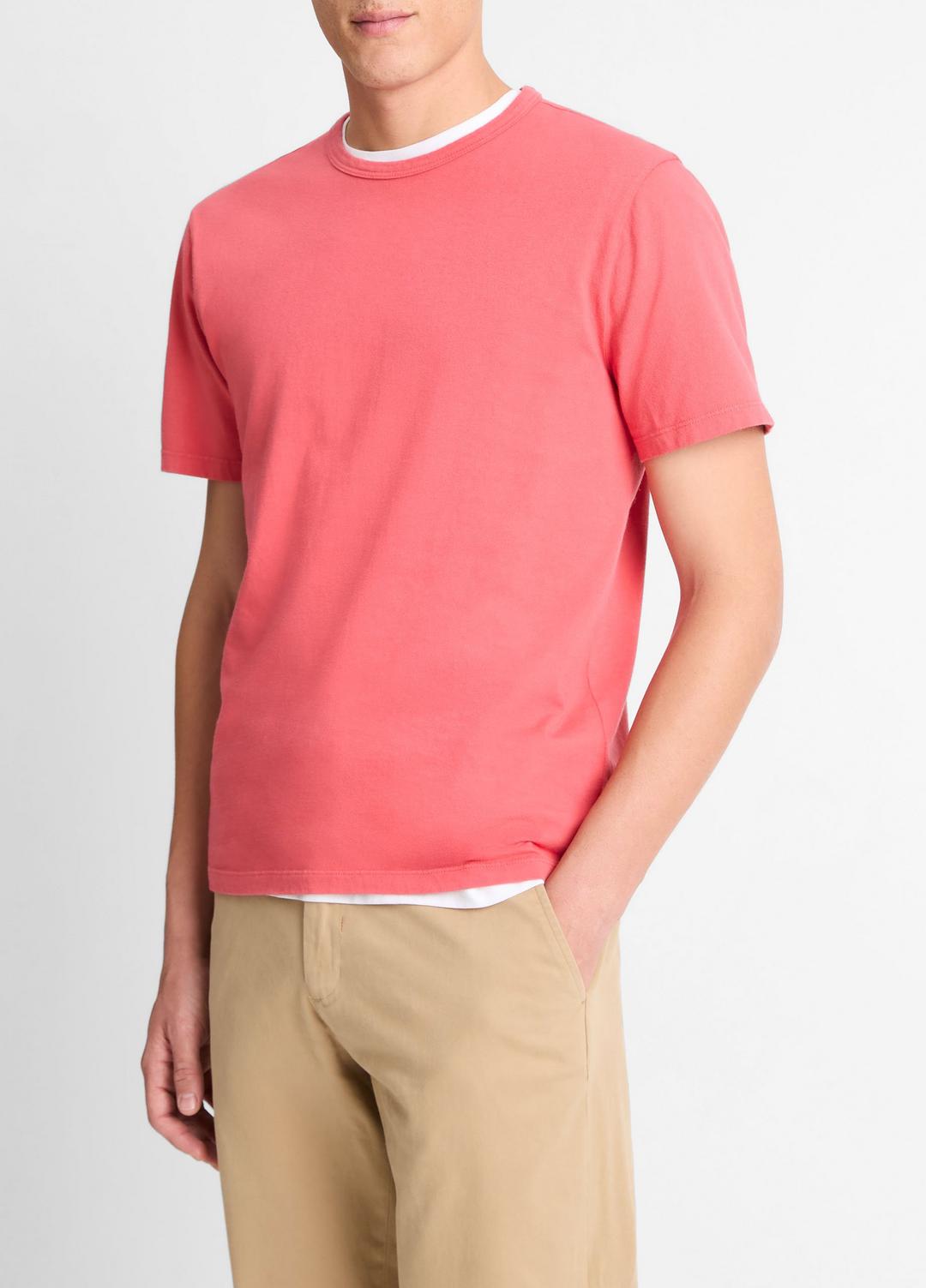 Garment Dye Cotton T-Shirt in Short Sleeve WASHED CORAL RED | VINCE Men