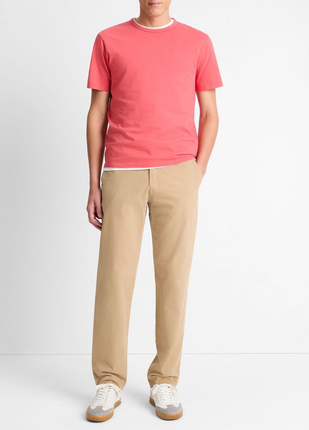 Garment Dye Cotton T-Shirt in Short Sleeve WASHED CORAL RED | VINCE Men