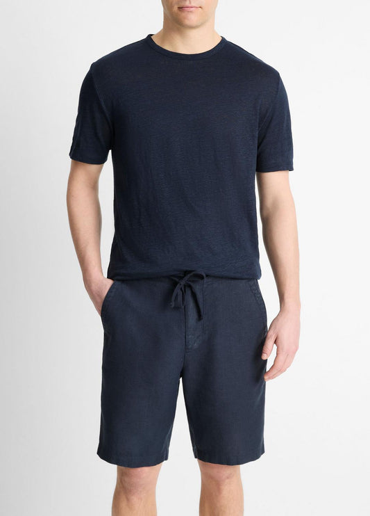 Linen Crew Neck T-Shirt in Short Sleeve COASTAL BLUE | VINCE Men