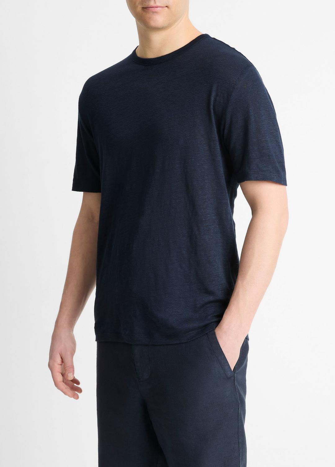 Linen Crew Neck T-Shirt in Short Sleeve COASTAL BLUE | VINCE Men