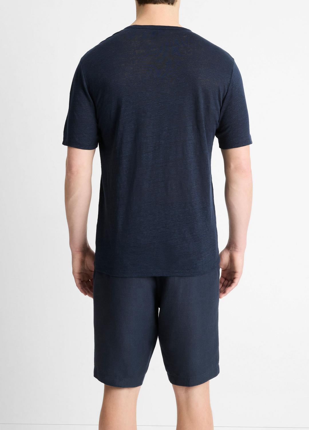 Linen Crew Neck T-Shirt in Short Sleeve COASTAL BLUE | VINCE Men