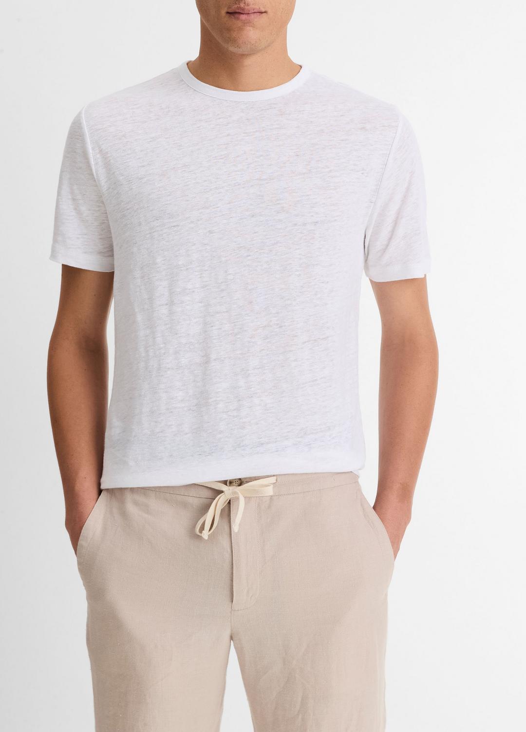 Linen Crew Neck T-Shirt in Short Sleeve OPTIC WHITE | VINCE Men