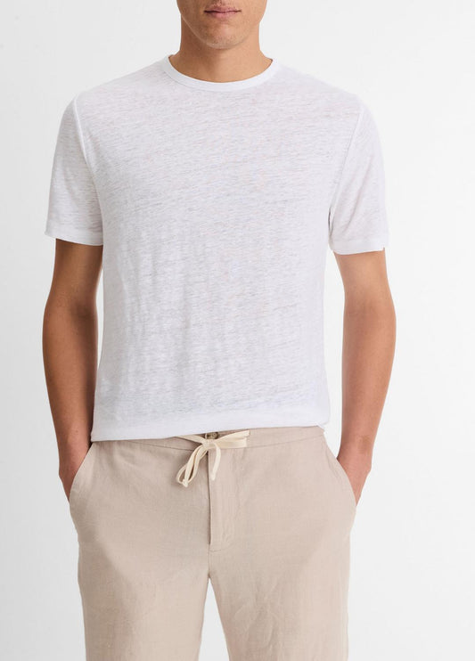 Linen Crew Neck T-Shirt in Short Sleeve OPTIC WHITE | VINCE Men