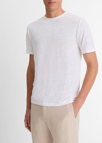 Linen Crew Neck T-Shirt in Short Sleeve OPTIC WHITE | VINCE Men